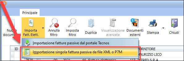 importazione singola importazione singola